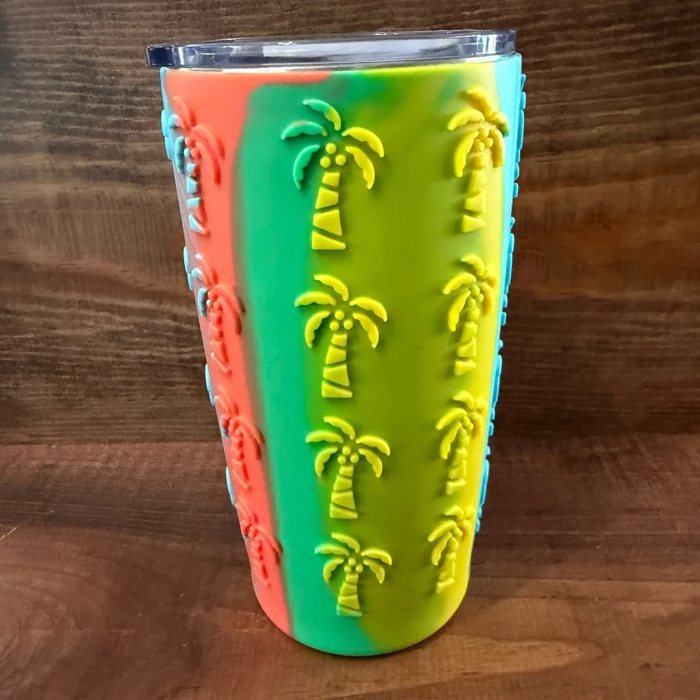 Ron Jon Surf Shop Multi-Color Palm Tree Silicone Sleeve Insulated Tumbler G-20B